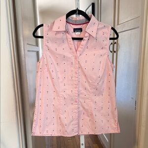 Basic Editions Pink Anchor Print Sleeveless Shirt Medium